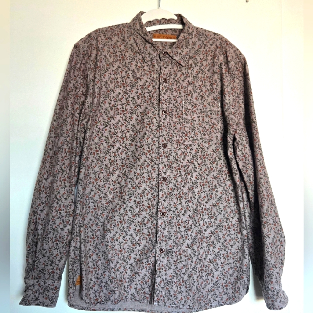 Men's Casual Long-Sleeve Button-Down Shirt in Taupe Floral